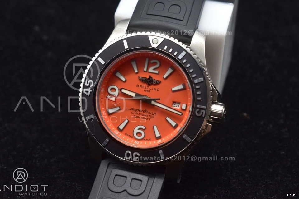Edition Best 1:1 Dial Superocean 478 Black Bezel Resilient Strap A 44 TF Orange On Rubber Automatic Black 0814